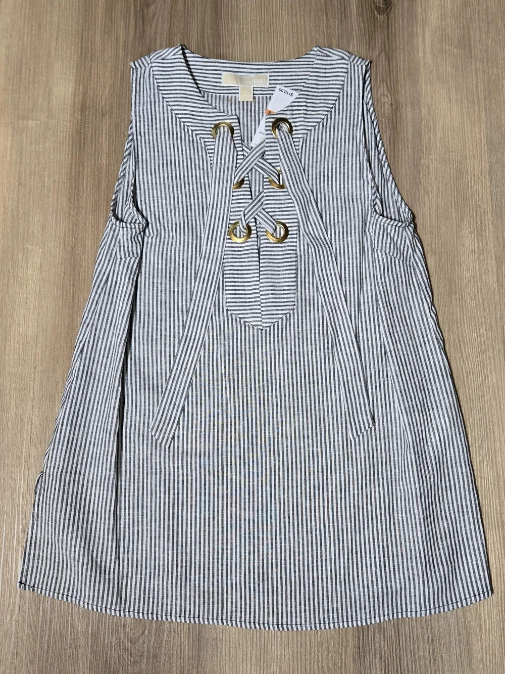 Michael Kors Black and White Striped Lace-Up Tunic